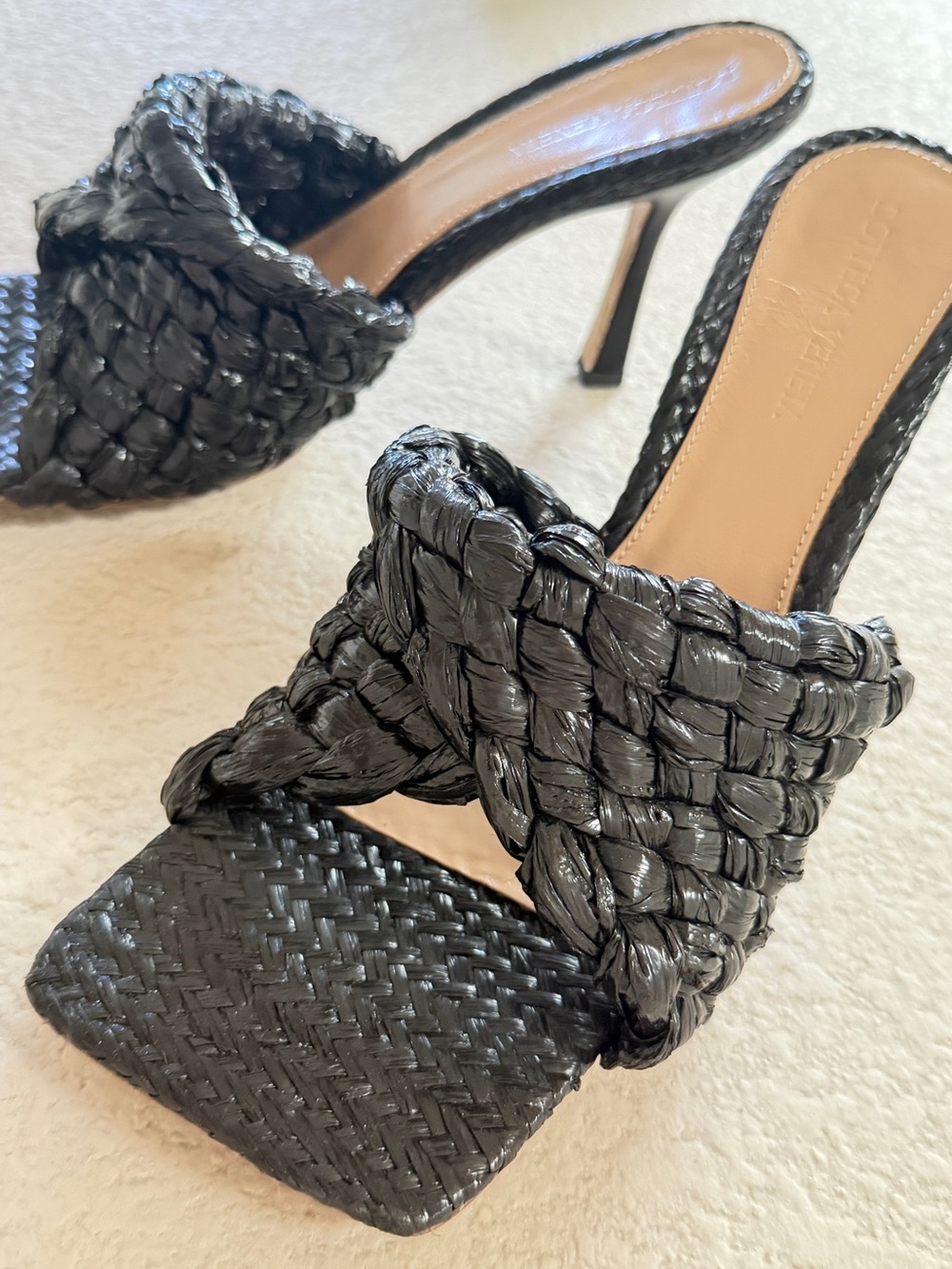 BV Woven Raffia Mule Heels Black EU 40 US 9.5 Made In Italy